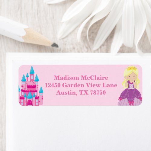 Blonde Princess Girl Cute Kids Pink Return Address Label