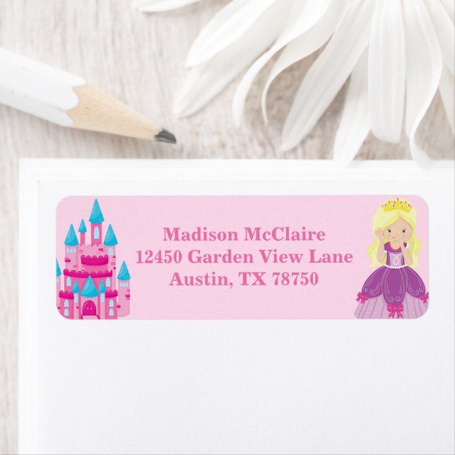 Blonde Princess Girl Cute Kids Pink Return Address Label (Insitu)