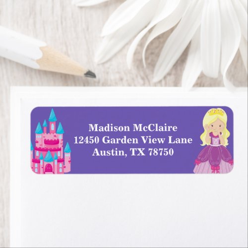 Blonde Princess Girl Cute Purple Return Address Label