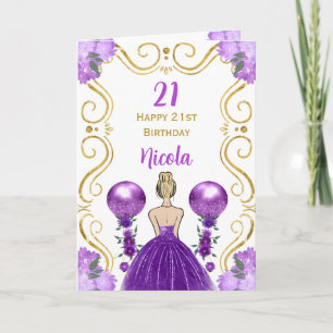 Blonde Princess Purple Happy Birthday Card