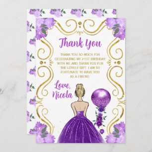 Blonde Princess Purple Happy Birthday Thank You Card