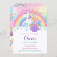 Blonde Princess Unicorn Birthday Party Rainbow  Invitation