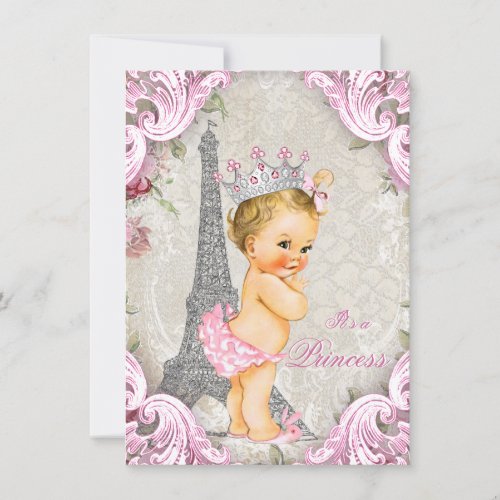 Blonde Princess Vintage Paris Floral Baby Shower Invitation