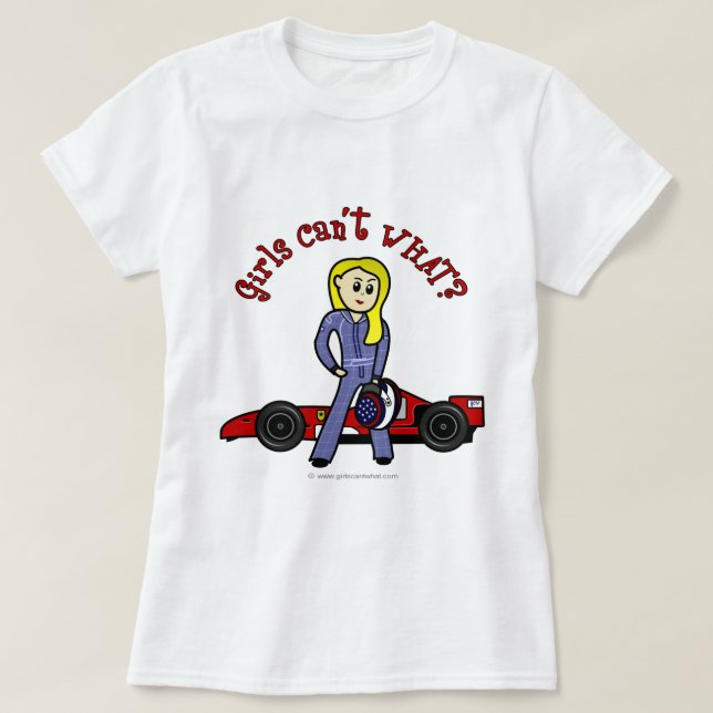 Blonde Race Car Driver Girl T-Shirt (Design Front)