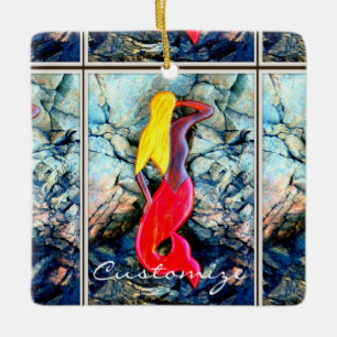 blonde red-tailed mermaid ceramic ornament