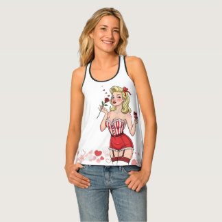 Blonde Retro Valentine Pin-Up Girl Tank Top