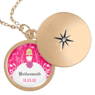 Blonde Side Part Fuchsia Bridesmaid Necklace
