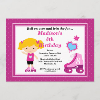 Blonde Skater Girl Skating Birthday Party Invitation