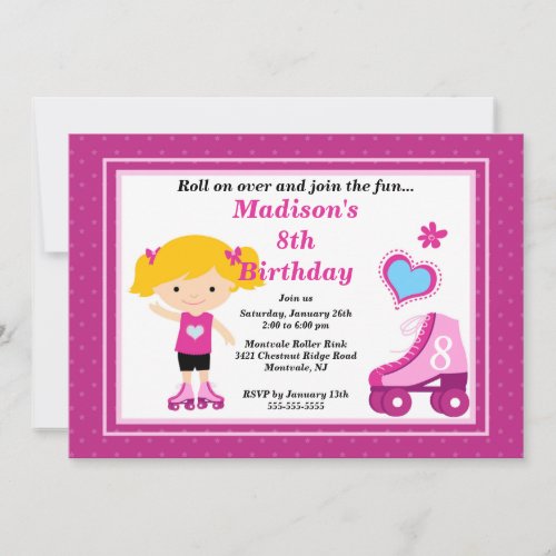 Blonde Skater Girl Skating Birthday Party Invitation