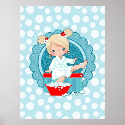 Blonde Spa Girl Bubbles Turquoise Red White Poster