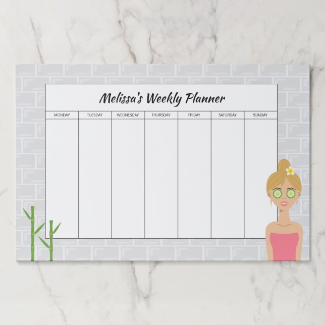 Blonde Spa Girl Illustration Custom Weekly Planner Paper Pad (Front)