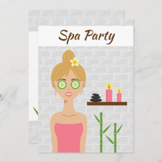 Blonde Spa Girl Illustration Spa Day Bridal Shower Invitation