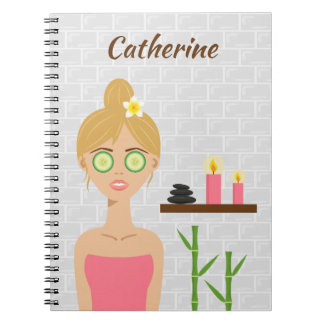Blonde Spa Girl In Bathroom Illustration And Name Notebook