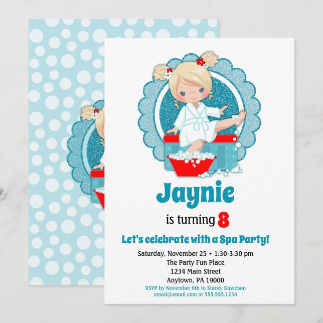 Blonde Spa Party Girls Birthday Invitation (Front/Back)