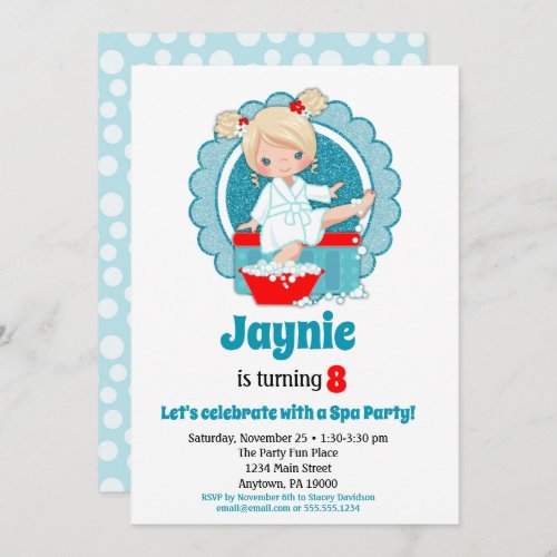 Blonde Spa Party Girls Birthday Invitation