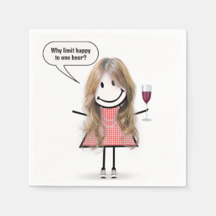 Blonde Stick Figure Girl With Wine Glass Napkins