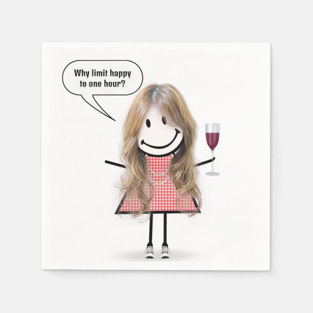 Blonde Stick Figure Girl With Wine Glass Napkins (Front)