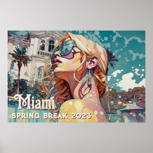 Blonde Sunglasses Miami Resort Pool Watercolor Poster