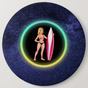 Blonde Surfer Teenage Girl Galaxy    Button