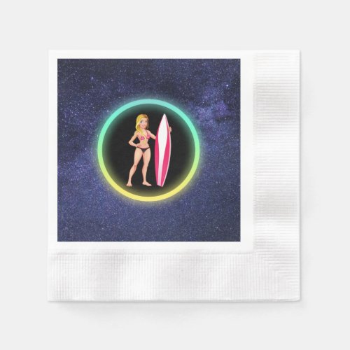 Blonde Surfer Teenage Girl Galaxy     Napkins