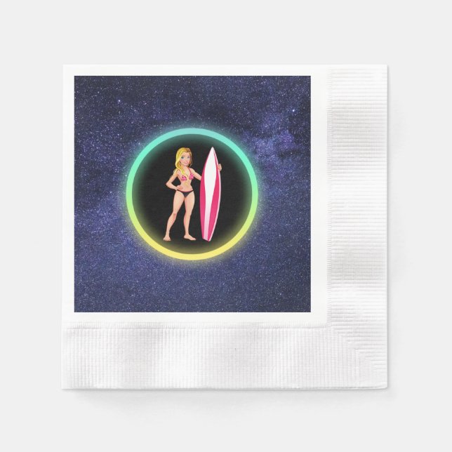 Blonde Surfer Teenage Girl Galaxy     Napkins (Front)