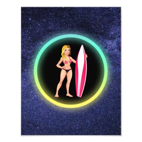 Blonde Surfer Teenage Girl Galaxy     Photo Print