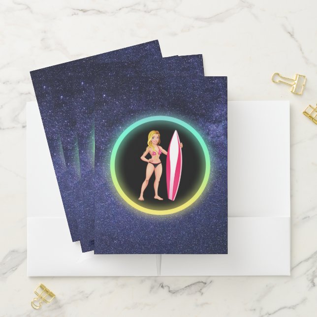 Blonde Surfer Teenage Girl Galaxy   Pocket Folder (In Situ)