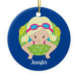 Blonde Swim Girl Cute Custom Swimmer Kids Ceramic Ornament