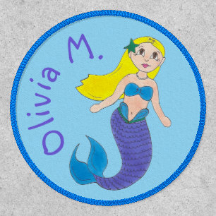 Blonde Swimming Magical Mermaid Girl Purple Tail Patch