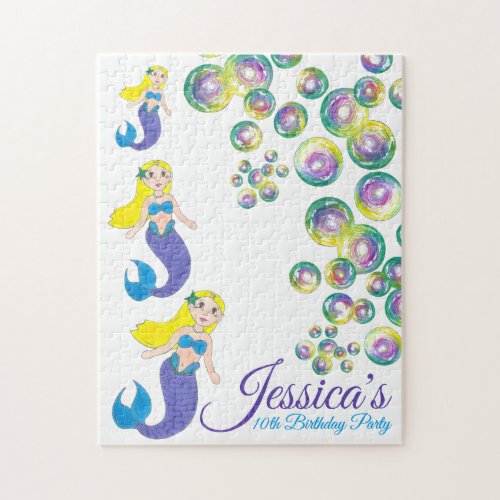 Blonde Swimming Mermaid Birthday Party Splash Jigsaw Puzzle