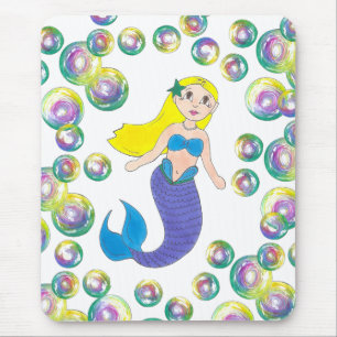 Blonde Swimming Mermaid Girl Bubbles Ocean Sea Mouse Pad