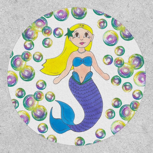 Blonde Swimming Mermaid Girl Bubbles Ocean Sea Patch (Front)