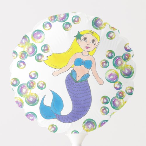 Blonde Swimming Mermaid Girl Bubbles Party Balloon