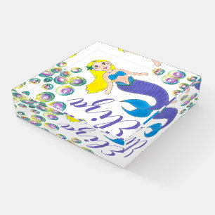 Blonde Swimming Mermaid Girl Bubbles Personalized Paperweight