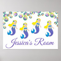 Blonde Swimming Mermaid Girl Personalized Bedroom