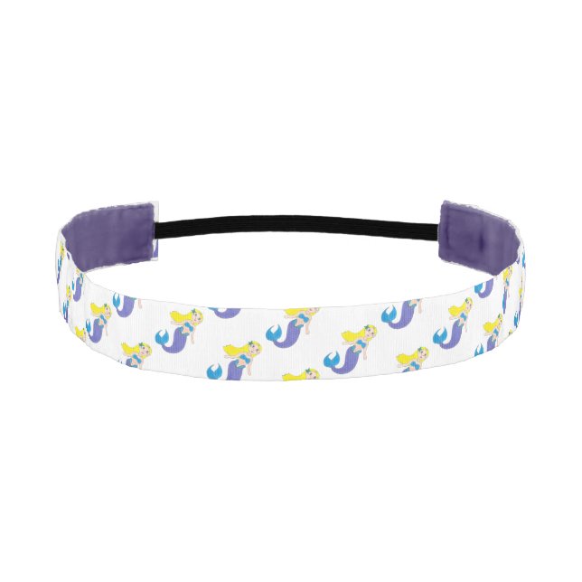 Blonde Swimming Mermaid Girl Purple Tail Ocean Sea Athletic Headband (Front)