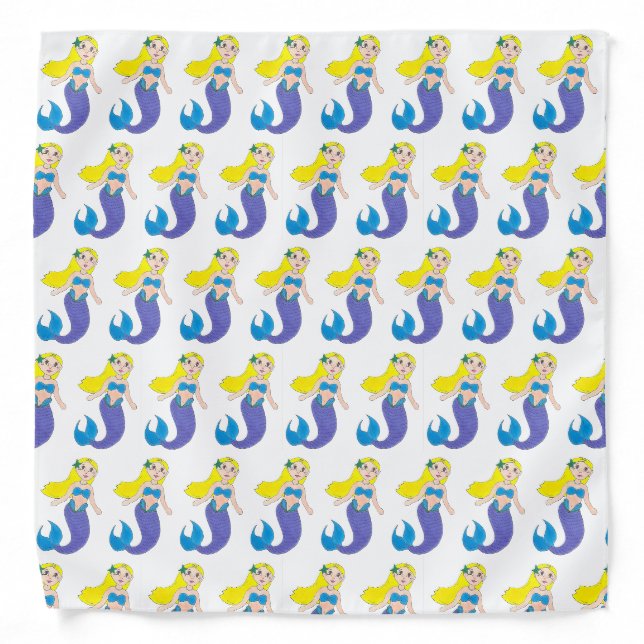 Blonde Swimming Mermaid Girl Purple Tail Ocean Sea Bandana (Front)