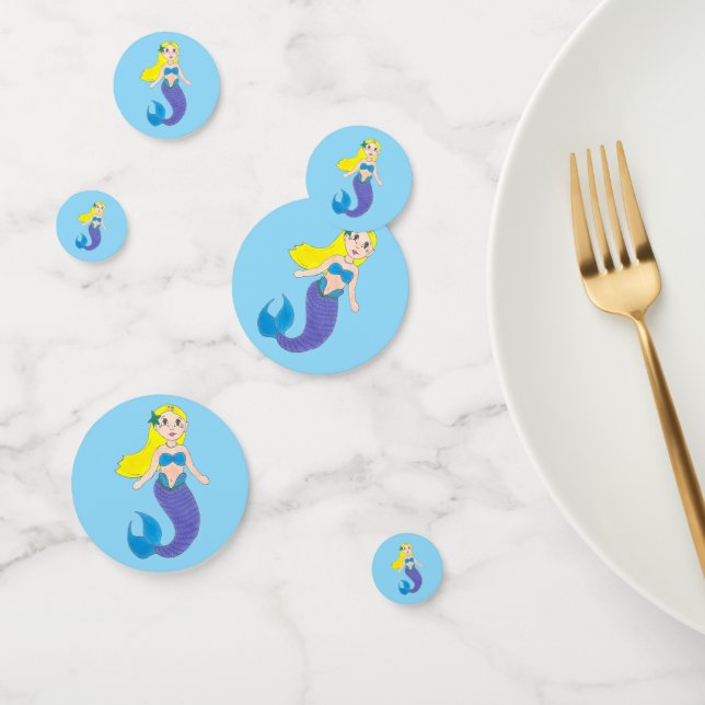 Blonde Swimming Mermaid Girl Purple Tail Ocean Sea Confetti (Group)