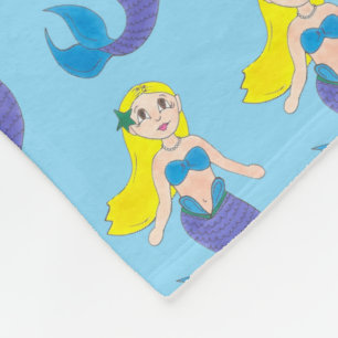 Blonde Swimming Mermaid Girl Purple Tail Ocean Sea Fleece Blanket