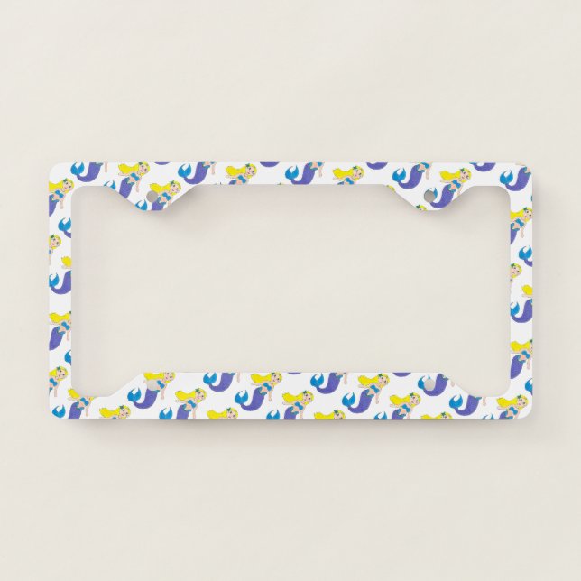 Blonde Swimming Mermaid Girl Purple Tail Ocean Sea License Plate Frame (Front)