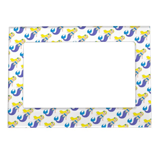 Blonde Swimming Mermaid Girl Purple Tail Ocean Sea Magnetic Frame (Front)