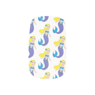 Blonde Swimming Mermaid Girl Purple Tail Ocean Sea Minx Nail Art