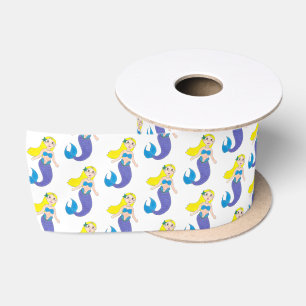 Blonde Swimming Mermaid Girl Purple Tail Ocean Sea Satin Ribbon