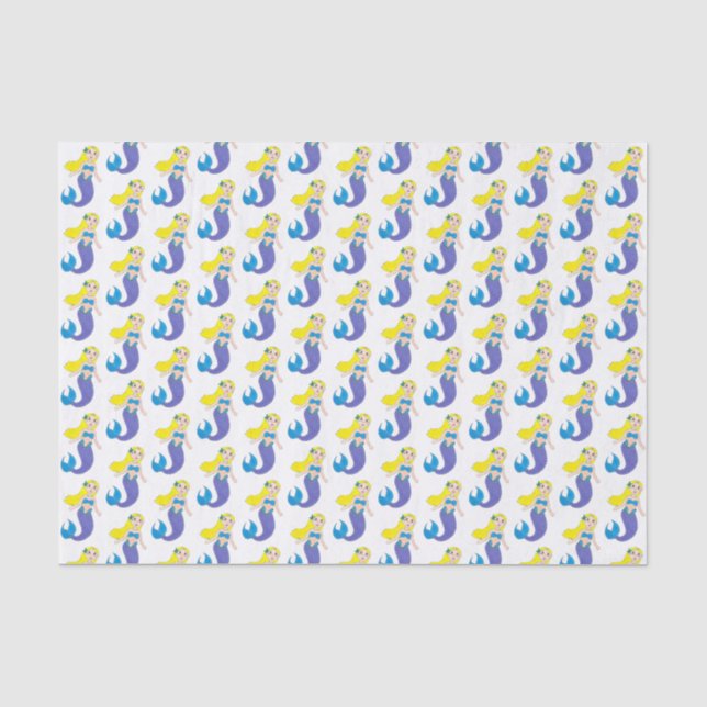 Blonde Swimming Mermaid Girl Purple Tail Ocean Sea Tissue Paper (Front)