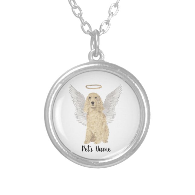 Blonde Tan Golden Cocker Spaniel Sympathy Memorial Silver Plated Necklace (Front)
