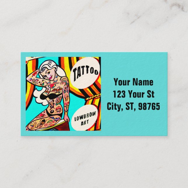 Blonde tattooed lady Thunder_Cove Business Card (Front)