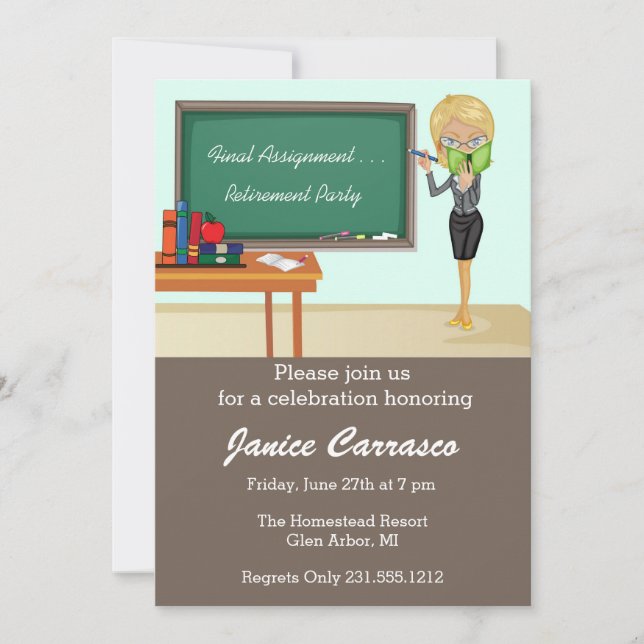 Blonde Teacher Retirement Party Invitations (Front)