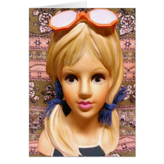 Blonde Teen Lady Head Vase Sunglasses Pigtails Cards