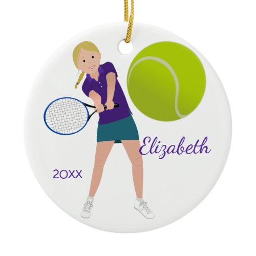 Blonde Tennis Player Keepsake Ornament