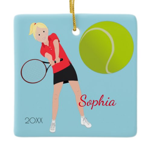 Blonde Tennis Player Keepsake Ornament